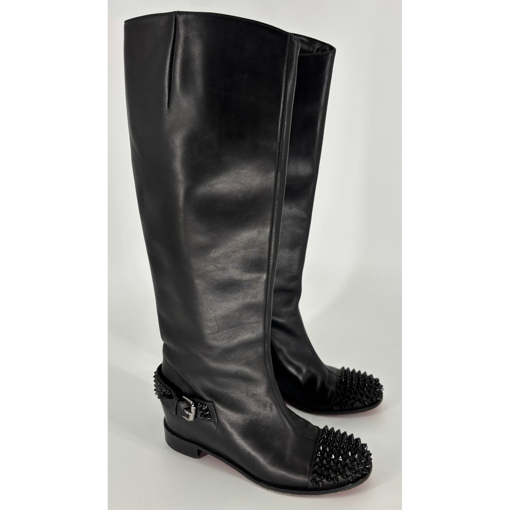 Christian Louboutin Egoutina Tall Boots Black Women Size 36.5 Spiked Leather